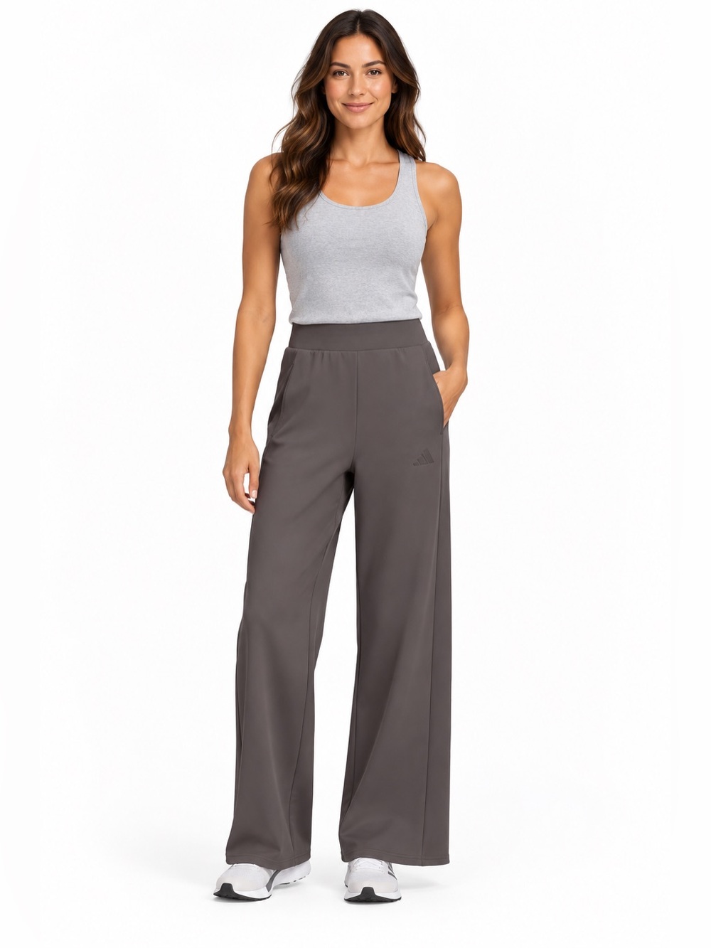 adidas Wide Leg Women's Track Pants in Charcoal Gray